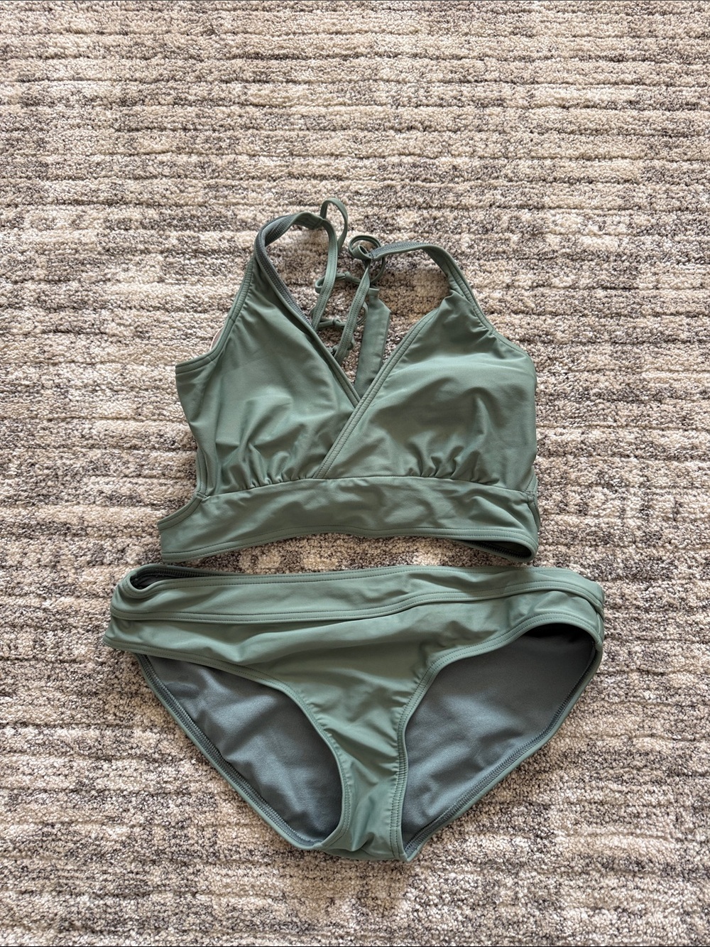 Prana Olive Green Wrap-Style Two-Piece Bikini